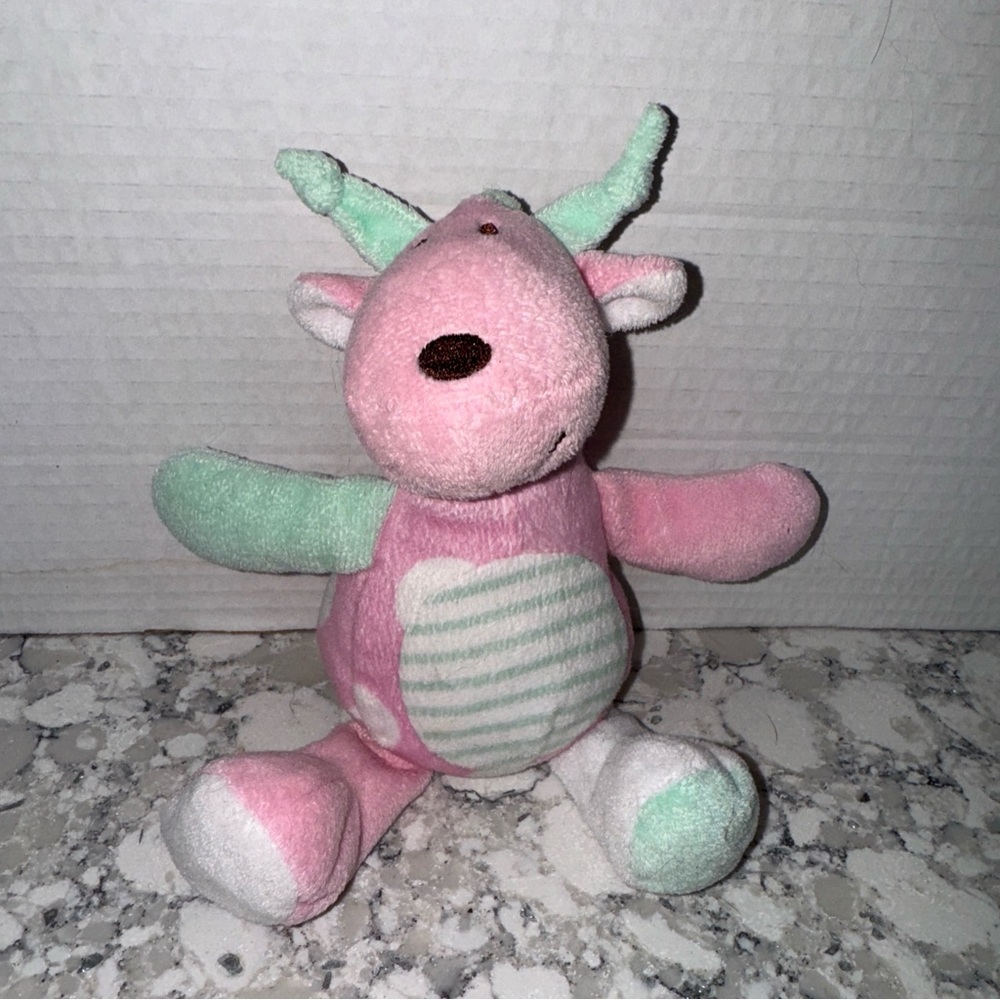 B&M Children's Giraffe Teddy Soft Toy Pink And Green Sensory Toy 9”